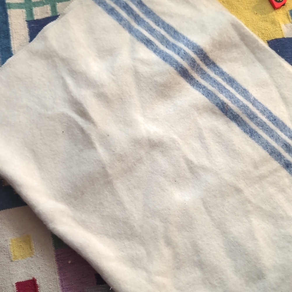 100% Wool Plush Striped Blanket W/ Slit For Poncho